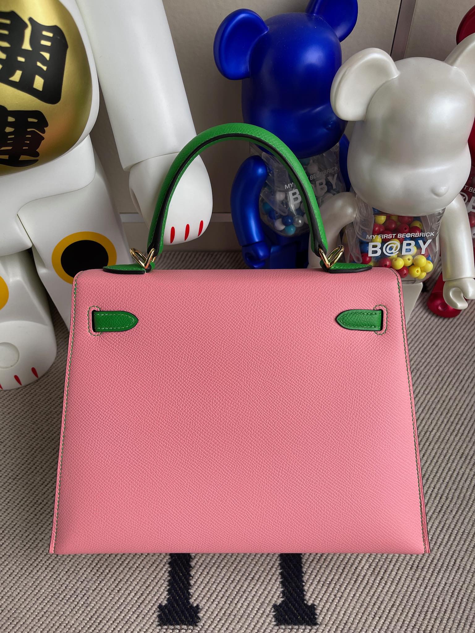 에르메스 켈리백25 핑크 그린 금장 앱송